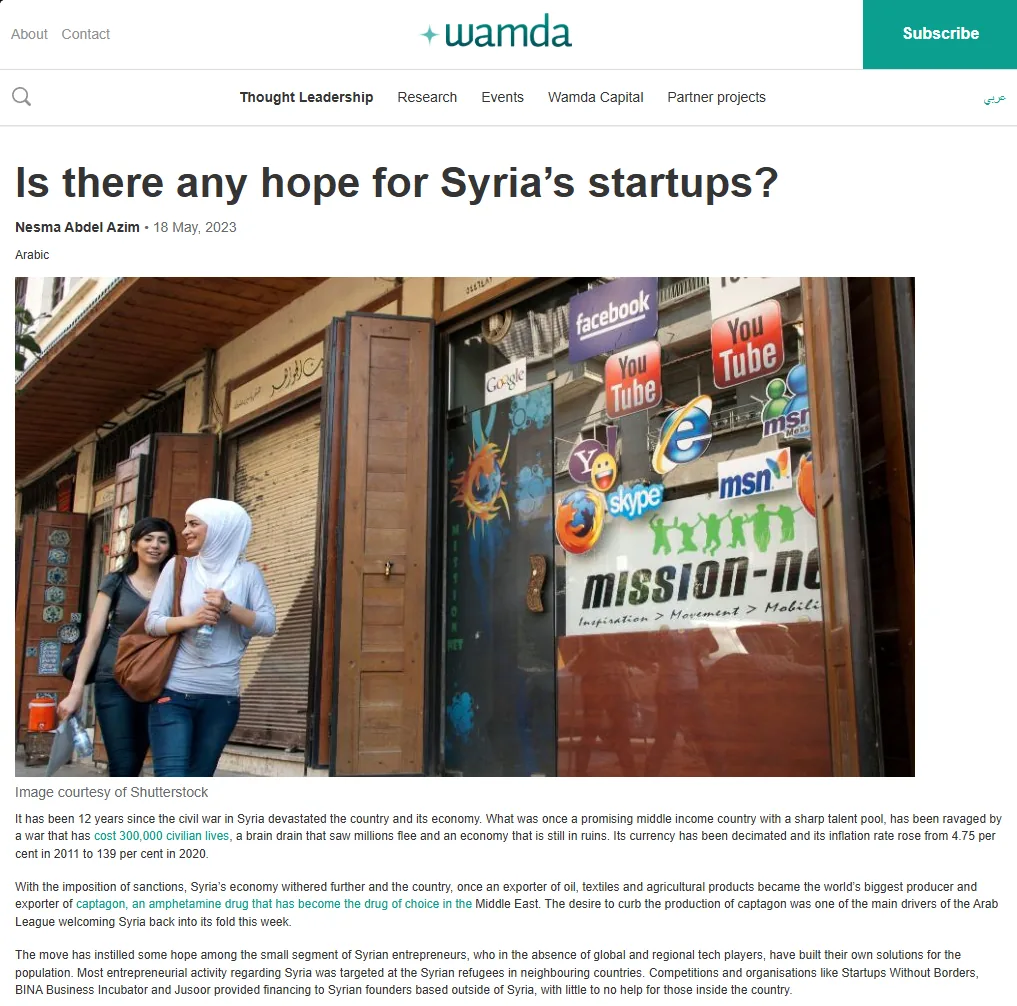 Wamda article: Is there any hope for Syria's startups?